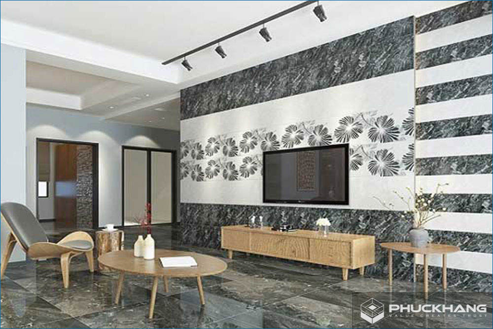 gạch ốp tường 1 mảng tạo điểm nhấn cho phòng khách