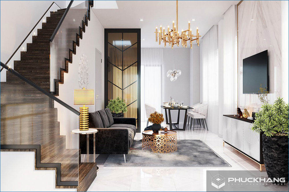 gạch ốp tường 1 mảng tạo điểm nhấn cho phòng khách