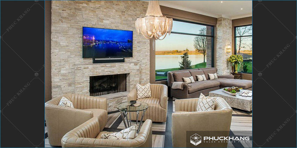 gạch thẻ ốp tường phòng khách
