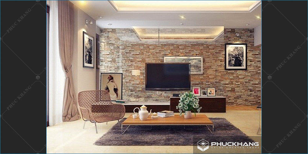 gạch thẻ ốp tường phòng khách