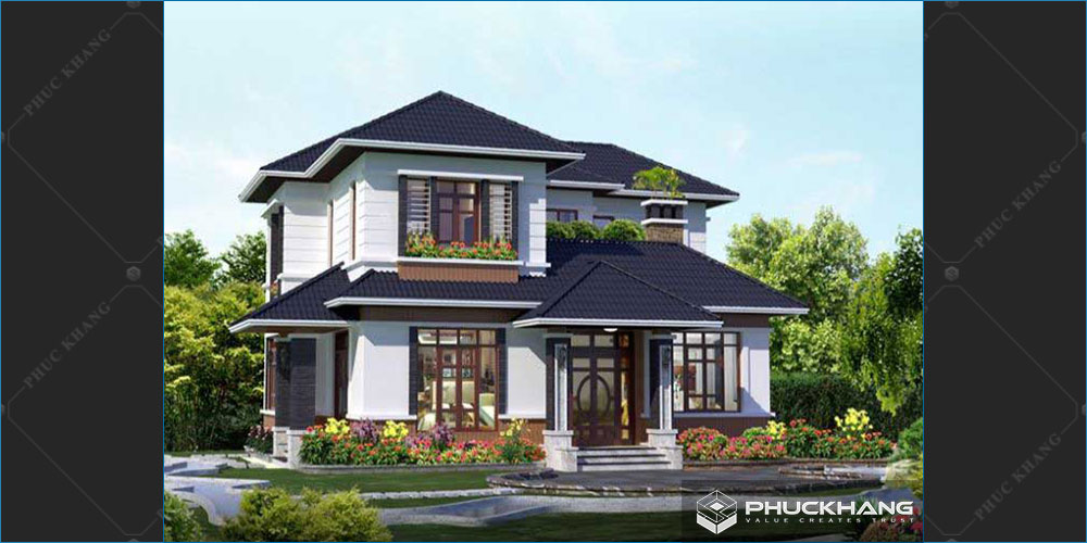 mẫu nhà biệt thự 2 tầng mái thái