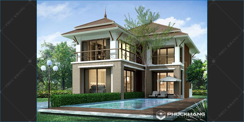 mẫu nhà biệt thự 2 tầng mái thái