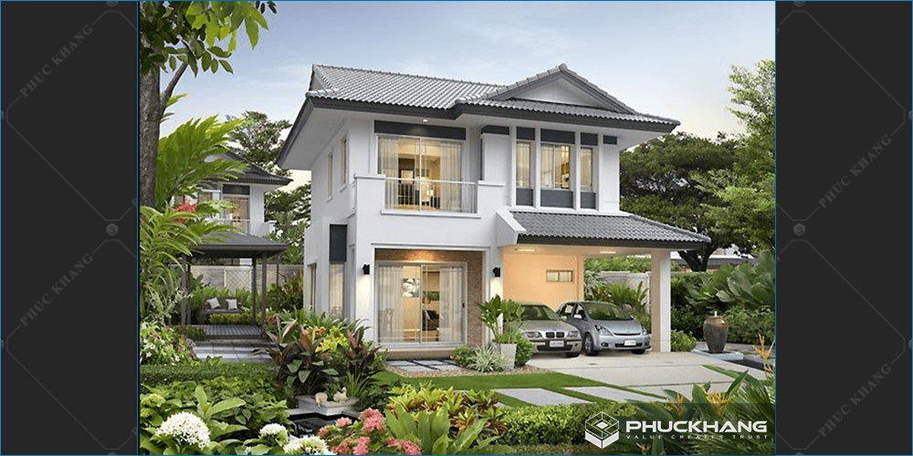 mẫu nhà biệt thự 2 tầng mái thái