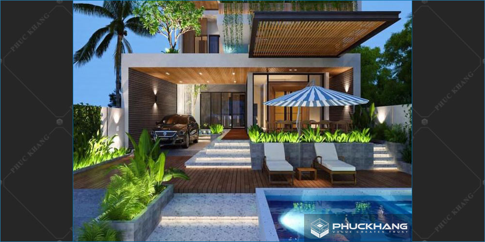 mẫu biệt thự sân vườn có hồ bơi