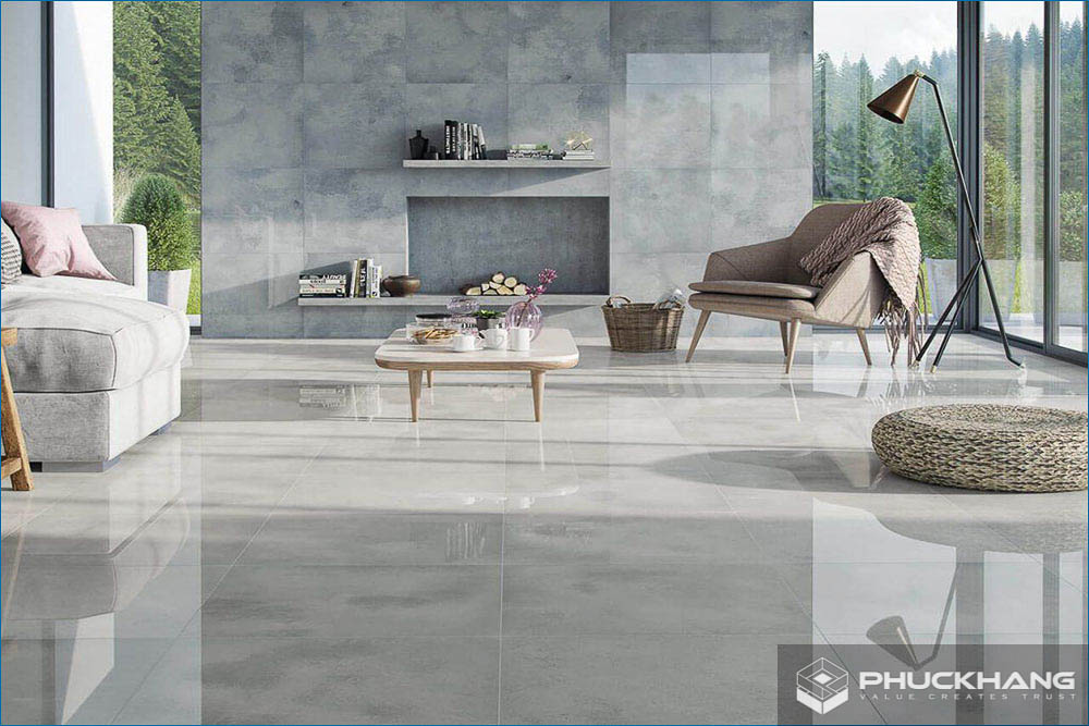 gạch lát phòng khách bóng kính