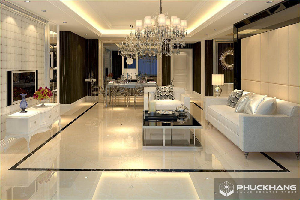 mẫu gạch lát phòng khách đẹp bóng kính
