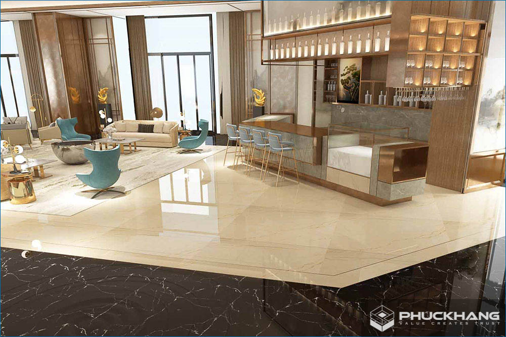 mẫu gạch lát phòng khách đẹp bóng kính