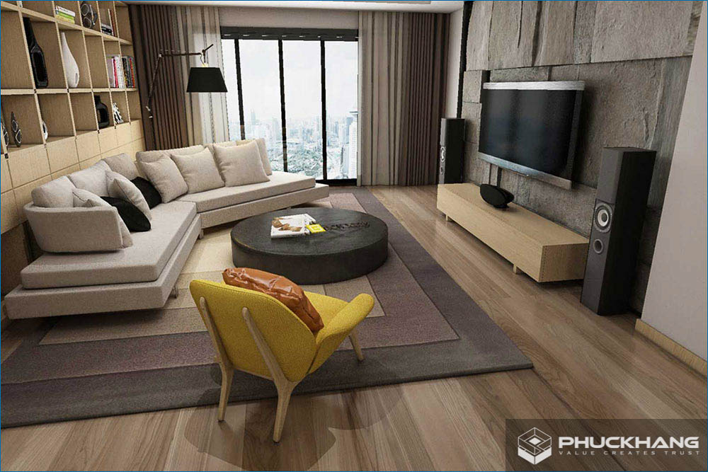 mẫu gạch lát phòng khách đẹp giả gỗ