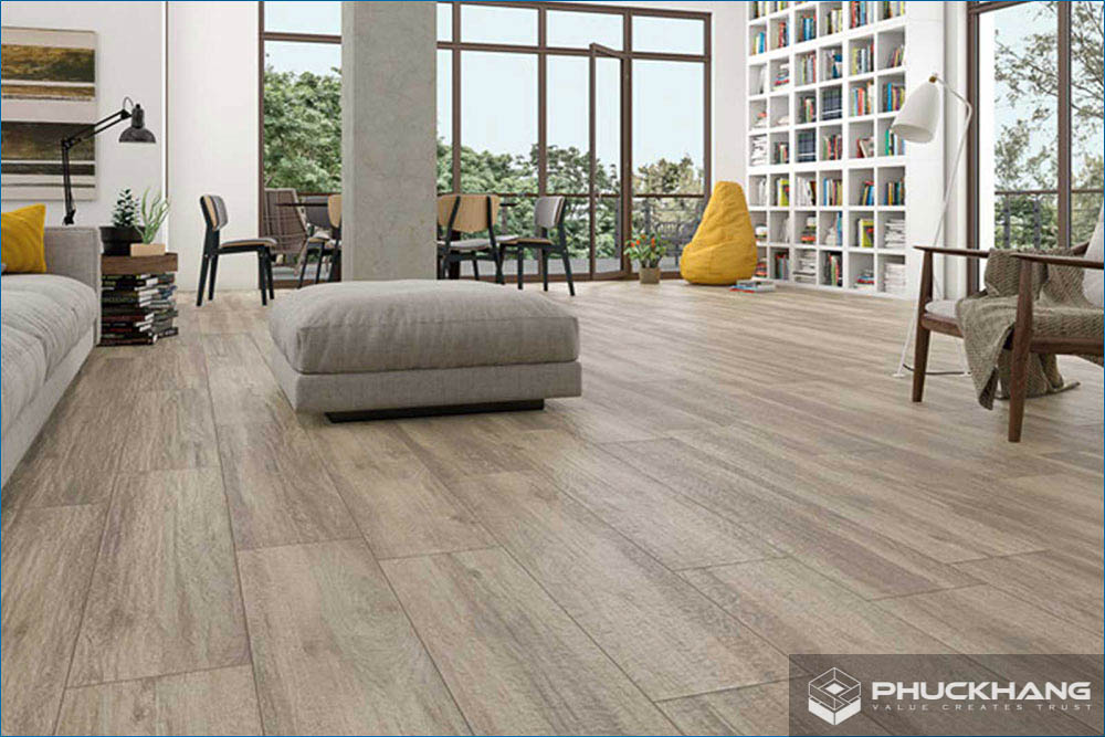 mẫu gạch lát phòng khách đẹp giả gỗ