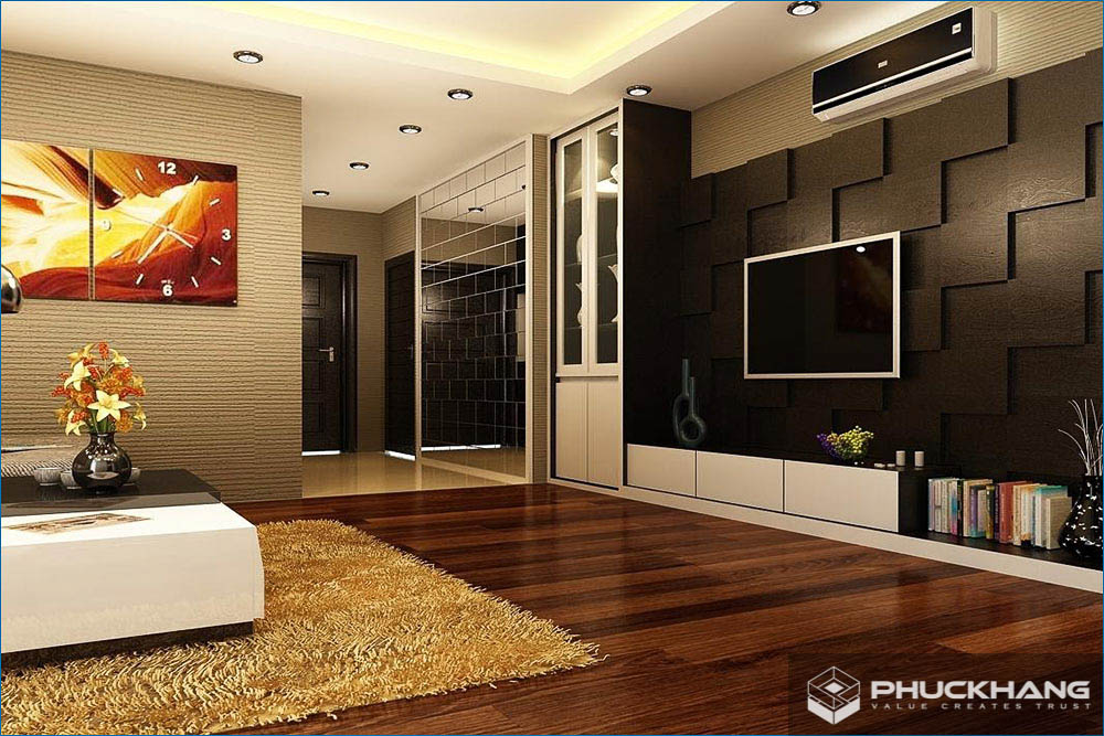mẫu gạch lát phòng khách đẹp giả gỗ