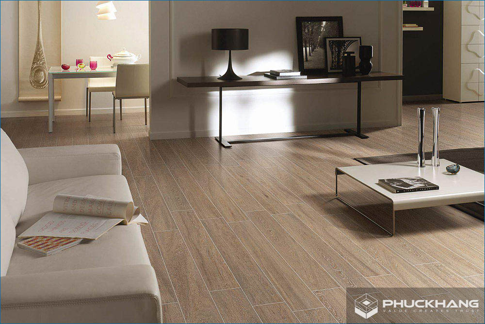 gạch lát phòng khách đẹp giả gỗ