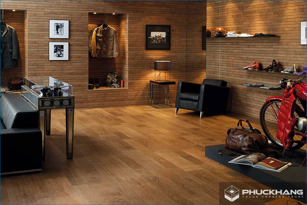 gạch lát phòng khách đẹp giả gỗ