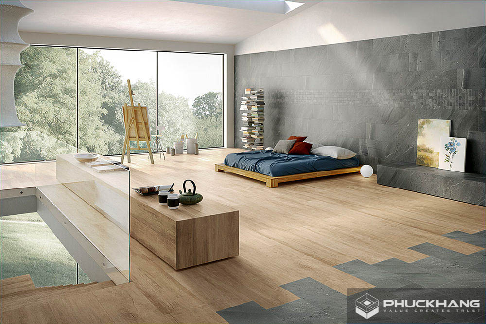 gạch lát nền phòng ngủ giả gỗ