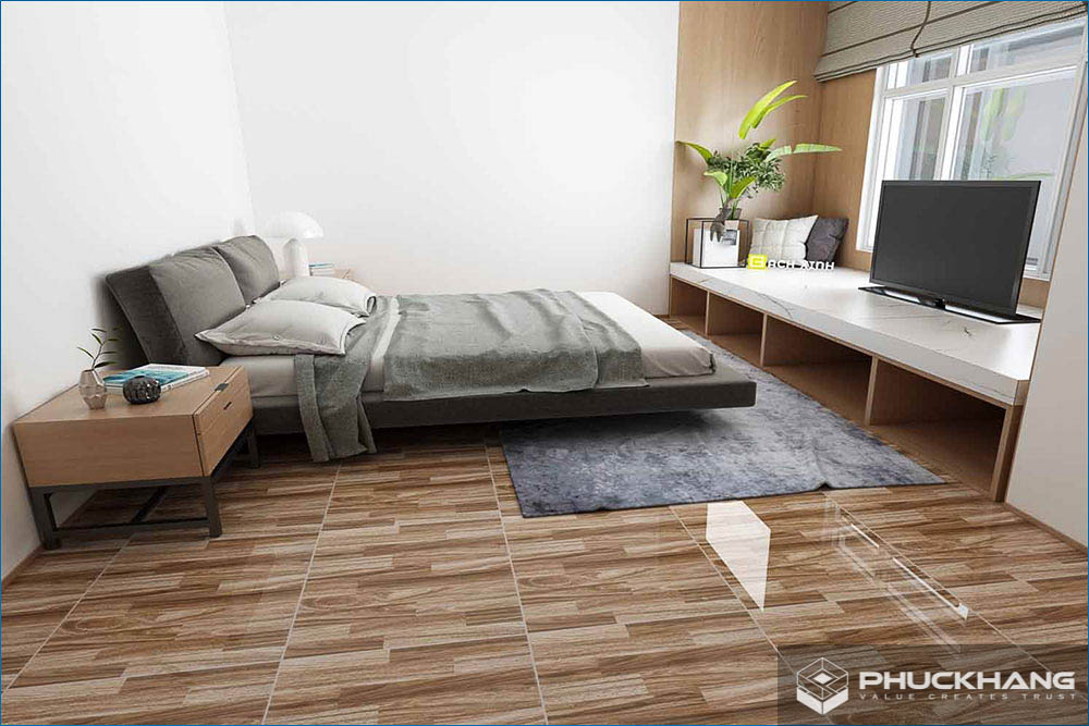 gạch lát nền phòng ngủ giả gỗ