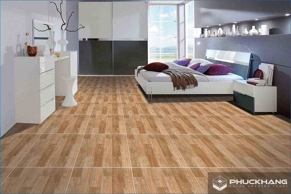 gạch lát nền phòng ngủ giả gỗ