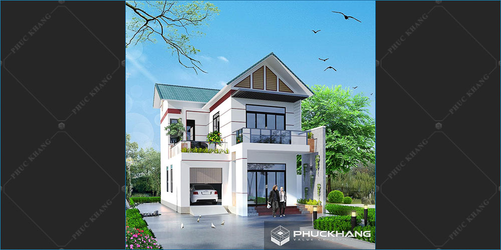 mẫu nhà 2 tầng 1 tum mái thái đẹp