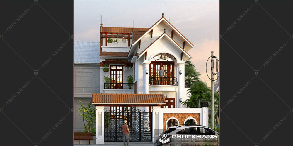 mẫu nhà mái thái 2 tầng mặt tiền 8m