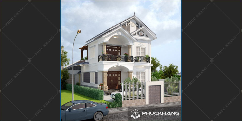 mẫu nhà mái thái 2 tầng ở nông thôn