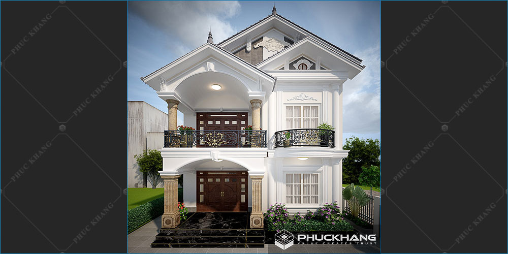 mẫu nhà mái thái 2 tầng ở nông thôn