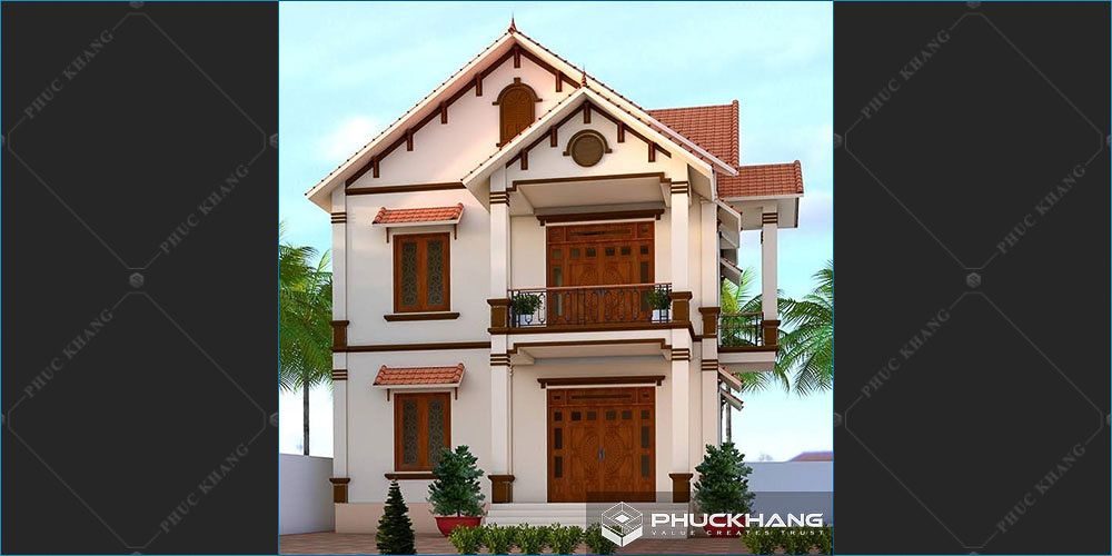 mẫu nhà mái thái 2 tầng ở nông thôn