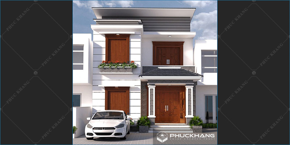mẫu nhà 2 tầng mặt tiền 5m hiện đại