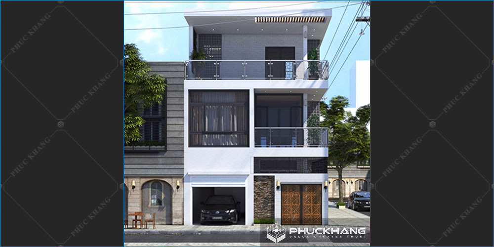 mẫu nhà 2 tầng mặt tiền 8m hiện đại
