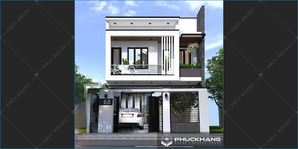 mẫu nhà 2 tầng mặt tiền 8m hiện đại