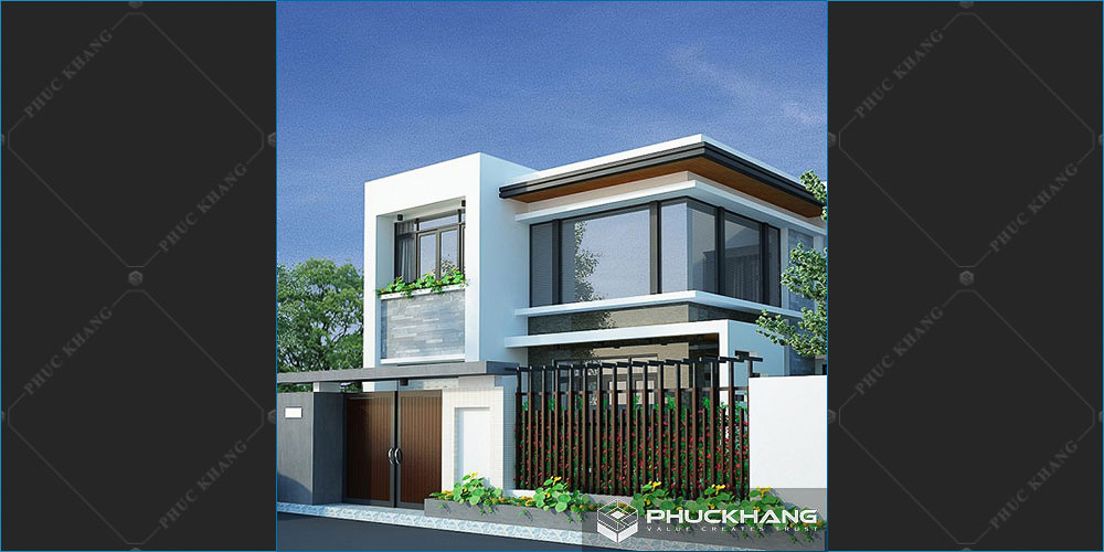 mẫu nhà 2 tầng mặt tiền 8m hiện đại