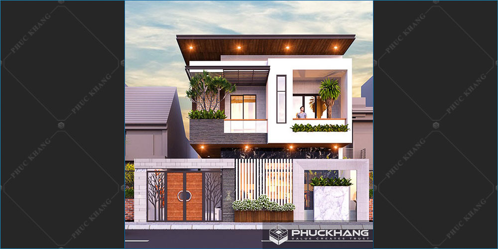 mẫu nhà 2 tầng mặt tiền 8m hiện đại