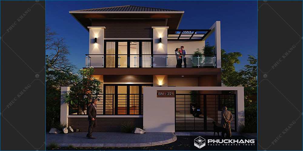 mẫu nhà 2 tầng mái nhật hiện đại