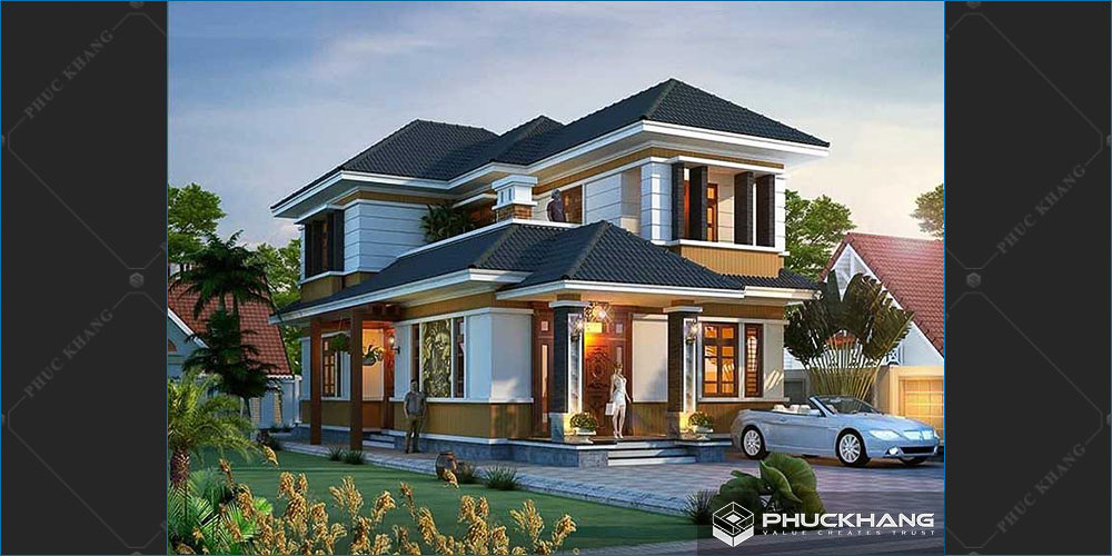 mẫu nhà mái nhật 2 tầng tân cổ điển
