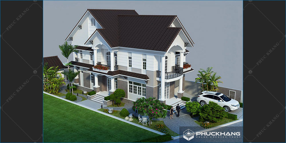 mẫu nhà mái nhật 2 tầng tân cổ điển