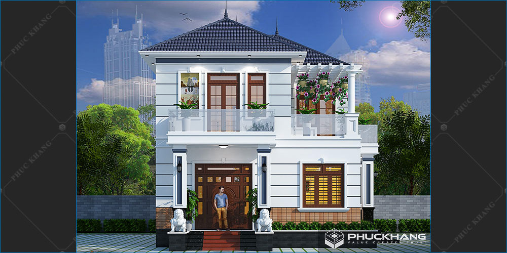 mẫu nhà mái nhật 2 tầng tân cổ điển