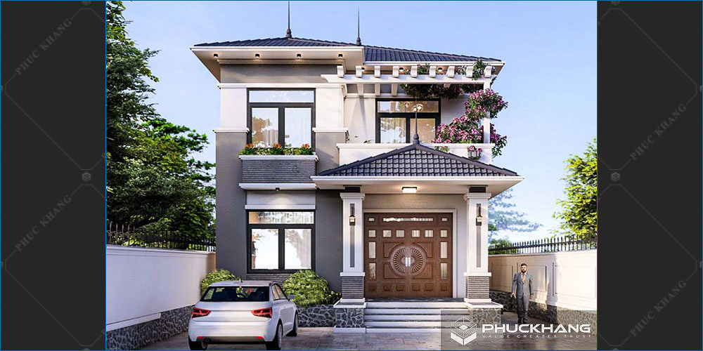 mẫu nhà mái nhật 2 tầng tân cổ điển