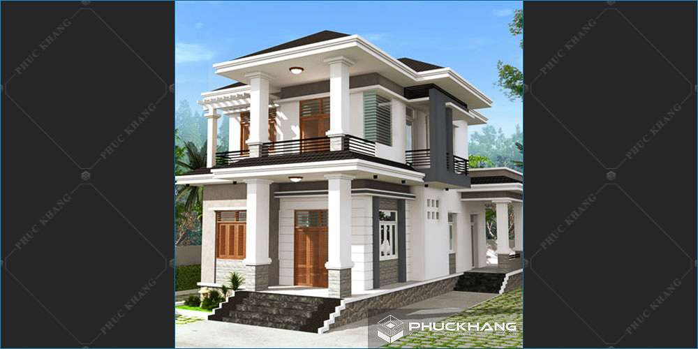 mẫu nhà mái thái 2 tầng mặt tiền 8m