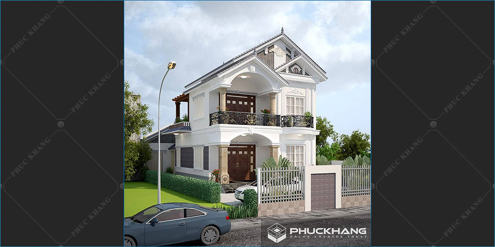 mẫu nhà mái thái 2 tầng mặt tiền 8m
