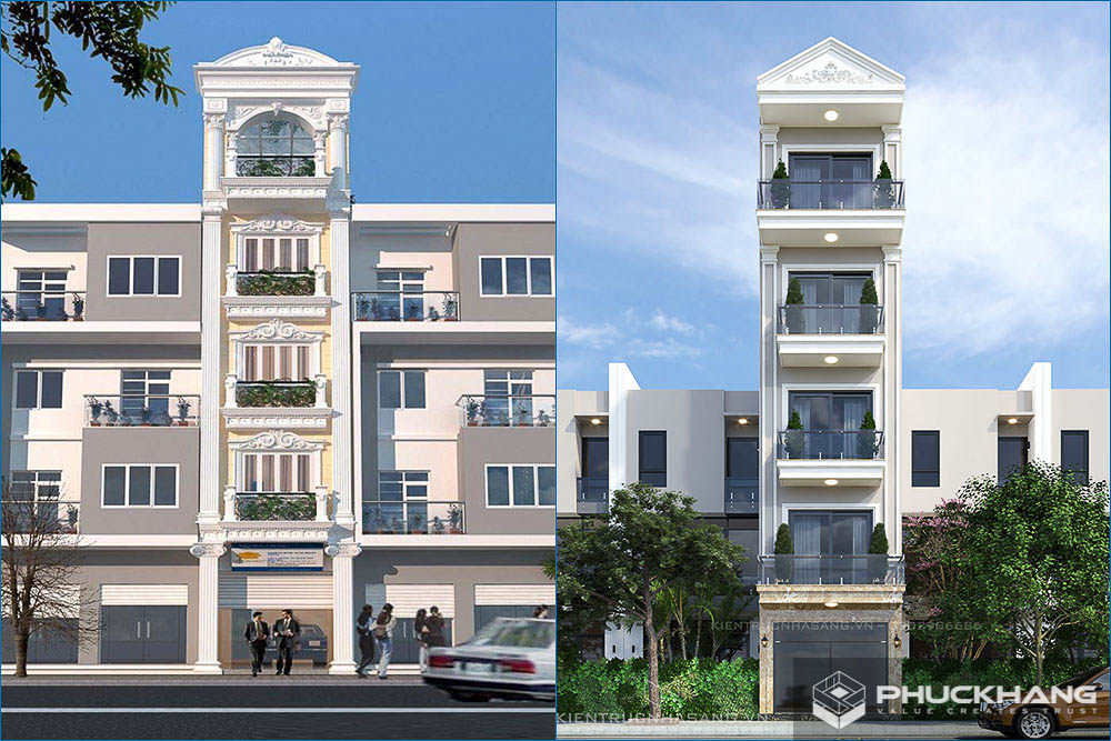 mẫu nhà phố tân cổ điển 5 tầng đẹp