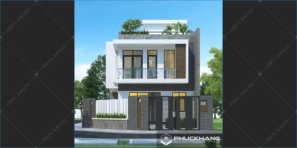 mẫu nhà vuông 2 tầng 80 m2 mái bằng