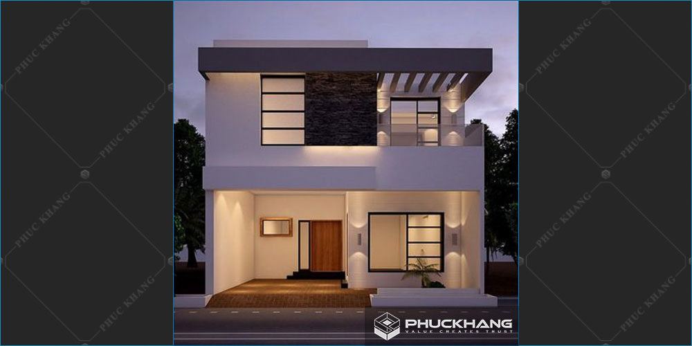 mẫu nhà vuông 2 tầng 80 m2 mái bằng