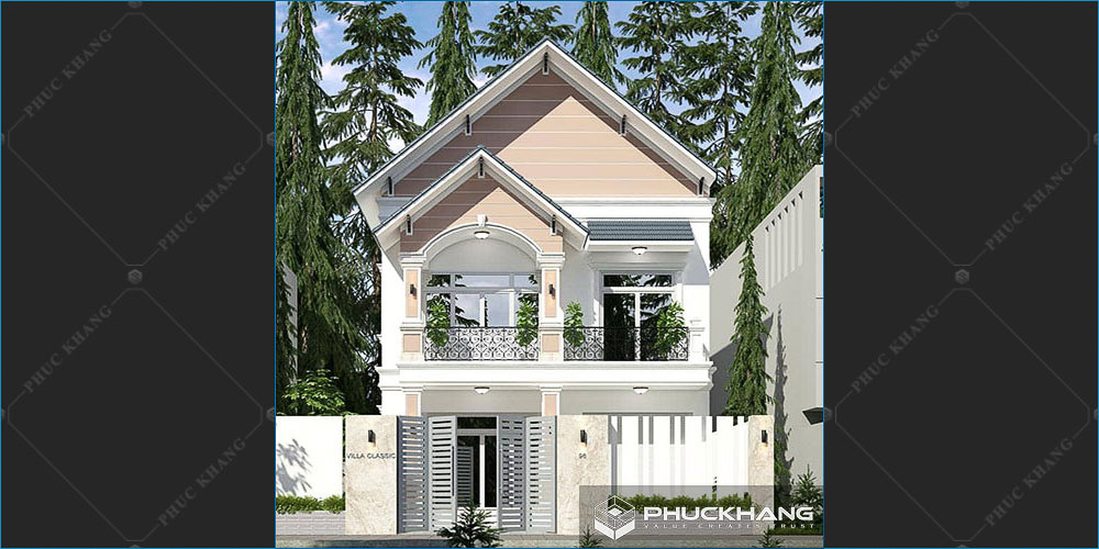 mẫu nhà vuông 2 tầng 80 m2 mái thái