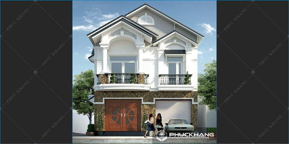 mẫu nhà vuông 2 tầng 80 m2 mái thái