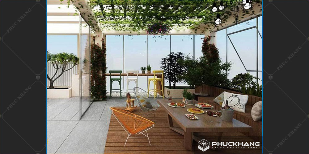 mẫu thiết kế sân thượng biệt thự