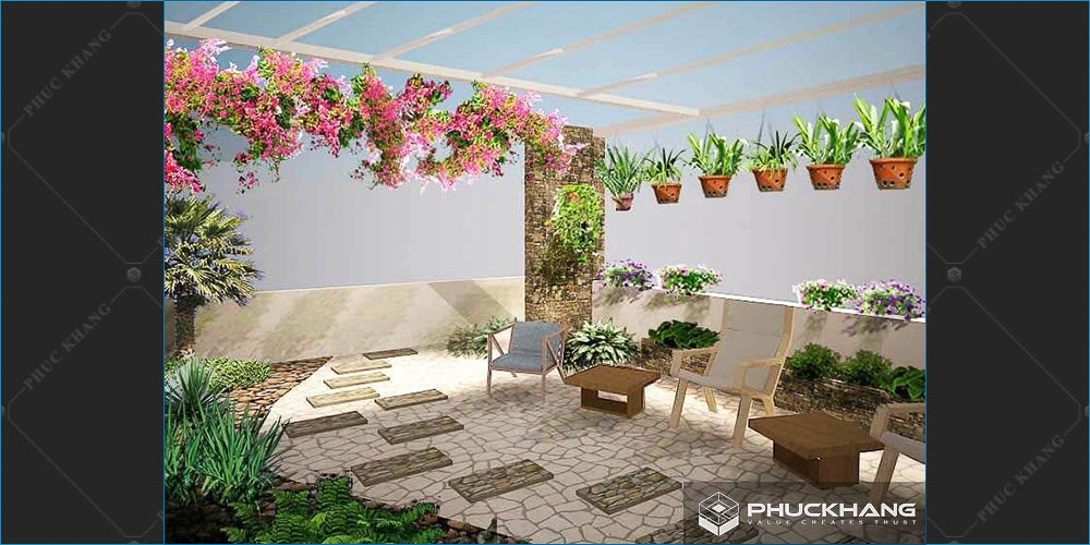 mẫu thiết kế sân thượng biệt thự
