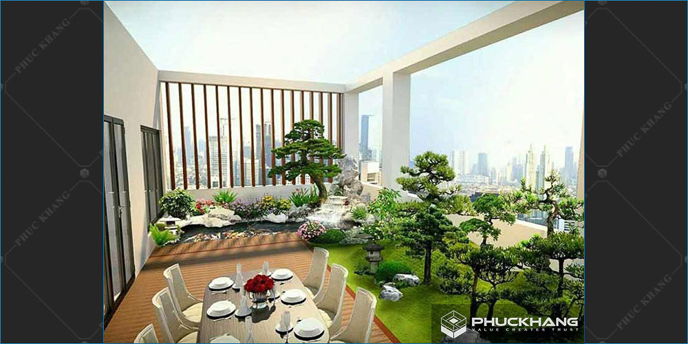 mẫu thiết kế sân thượng biệt thự