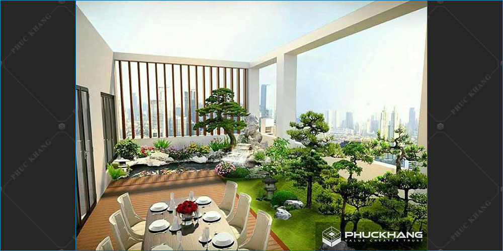 mẫu thiết kế sân thượng biệt thự