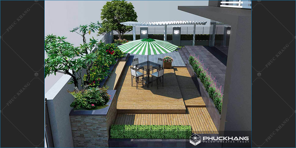 mẫu thiết kế sân thượng biệt thự