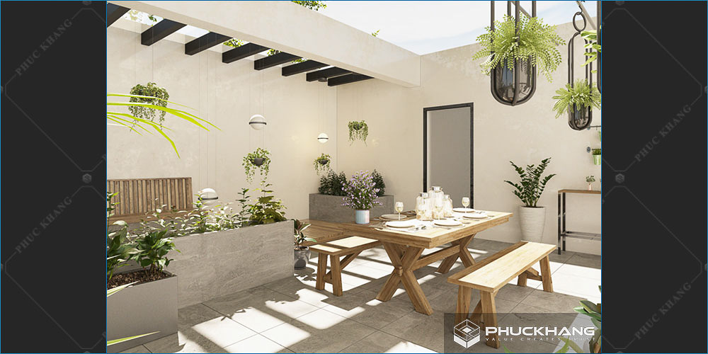 mẫu thiết kế sân thượng biệt thự