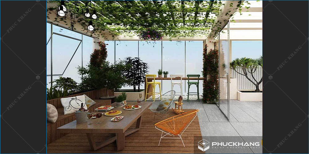 mẫu thiết kế sân thượng nhà phố