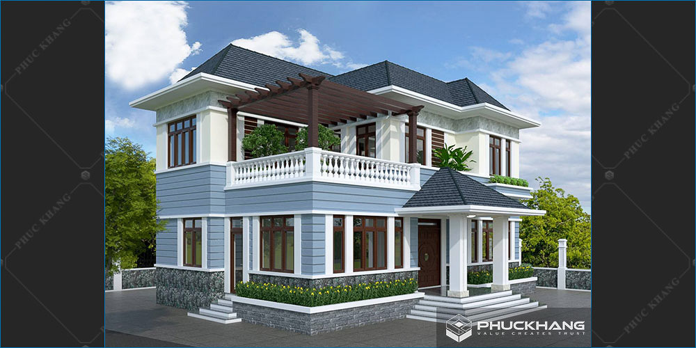 nhà mái thái 2 tầng mặt tiền 8m