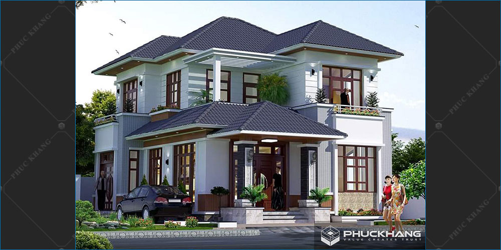 nhà mái thái 2 tầng mặt tiền 8m